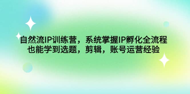 自然流IP训练营，系统掌握IP孵化全流程，也能学到选题，剪辑，账号运营经验-宁率网络知识库