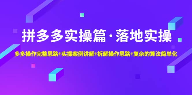 拼多多实操篇·落地实操 完整思路+实操案例+拆解操作思路+复杂的算法简单化-宁率网络知识库