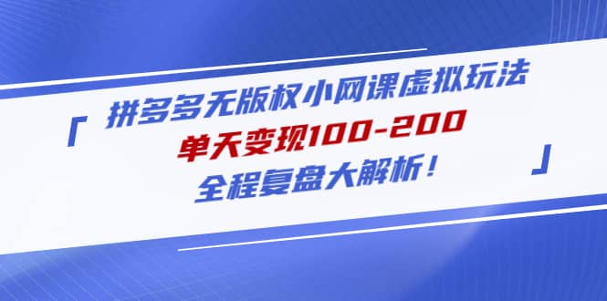 拼多多无版权小网课虚拟玩法，全程复盘大解析-宁率网络知识库