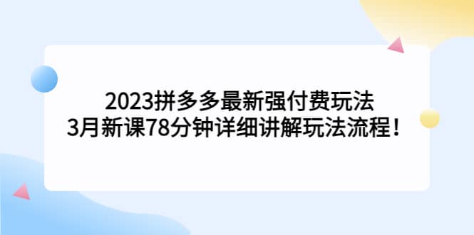 2023拼多多最新强付费玩法，3月新课78分钟详细讲解玩法流程-宁率网络知识库