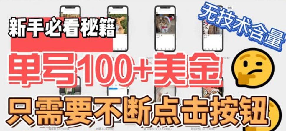最新无脑只需不断点击按钮，单号100美金暴利项目，可批量操作-宁率网络知识库