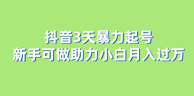 抖音3天暴力起号新手可做助力小白月入过万-宁率网络知识库