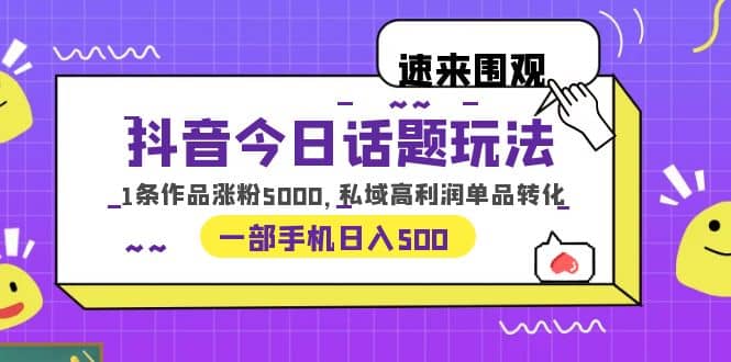 抖音今日话题玩法，1条作品涨粉5000，私域高利润单品转化 一部手机日入500-宁率网络知识库