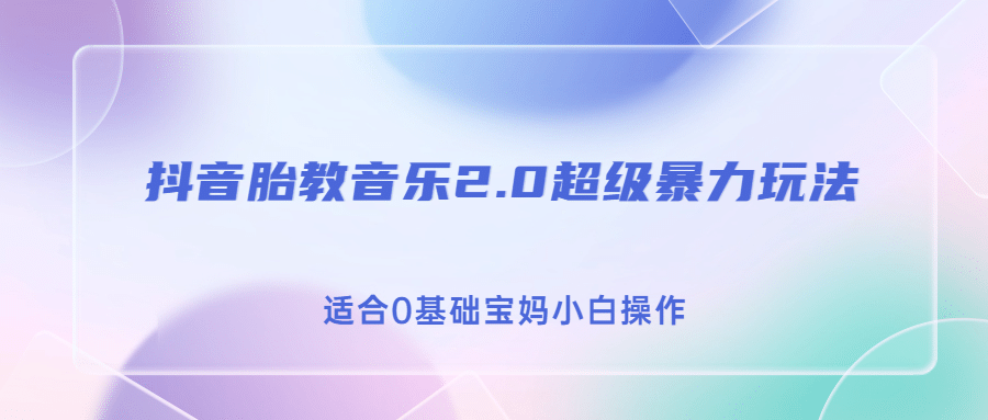 抖音胎教音乐2.0，超级暴力变现玩法，日入500+，适合0基础宝妈小白操作-宁率网络知识库