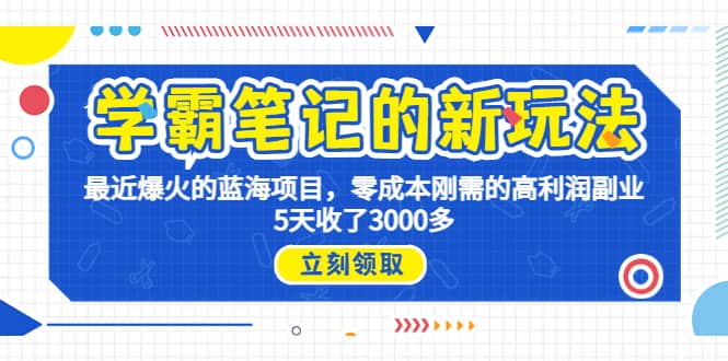 学霸笔记新玩法，最近爆火的蓝海项目，0成本高利润副业，5天收了3000多-宁率网络知识库