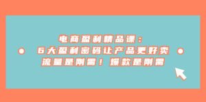 电商 盈利精品课：6大盈利 密码让产品更好卖，流量是刚需！爆款是刚需-宁率网络知识库