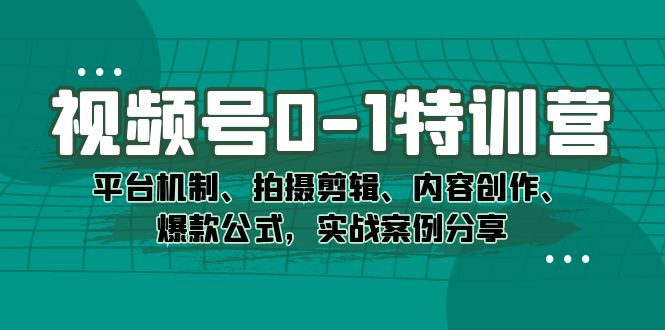 视频号0-1特训营：平台机制、拍摄剪辑、内容创作、爆款公式，实战案例分享-宁率网络知识库