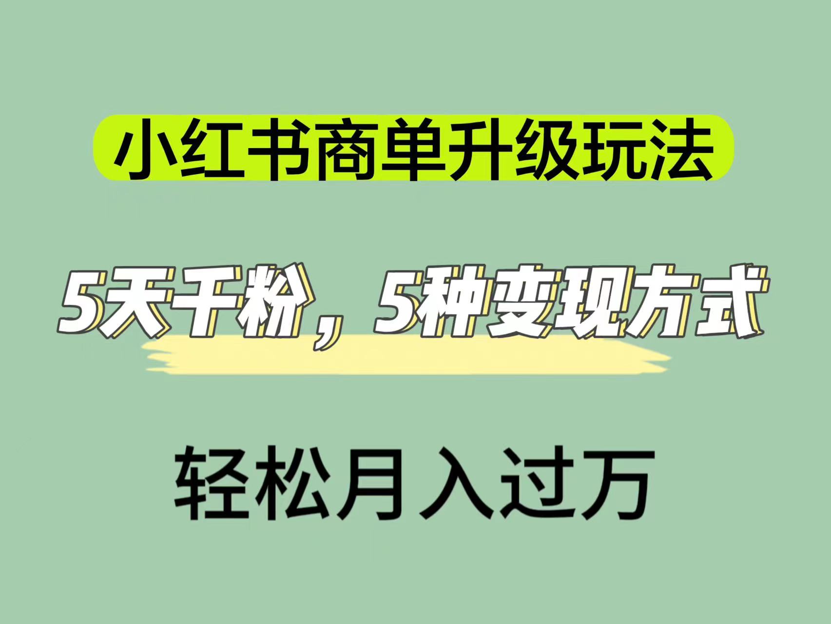 小红书商单升级玩法，5天千粉，5种变现渠道，轻松月入1万+-宁率网络知识库