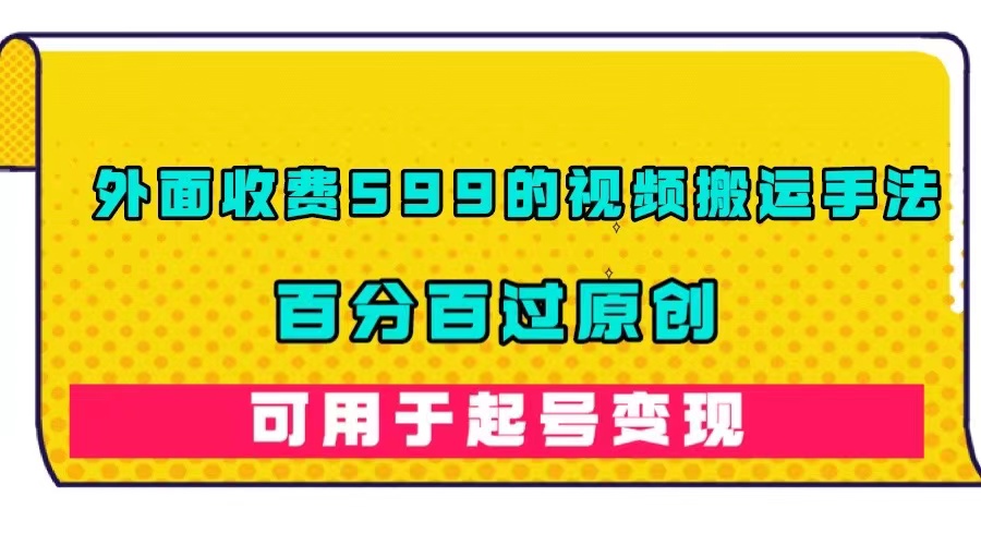 外面收费599的视频搬运手法，百分百过原创，可用起号变现-宁率网络知识库