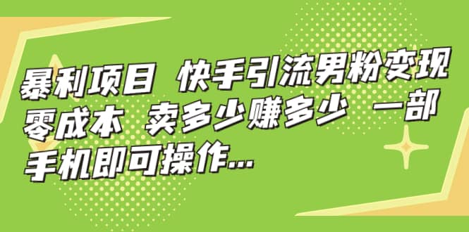 快手引流男粉变现，零成本，卖多少赚多少，一部手机即可操作，一天1000+-宁率网络知识库