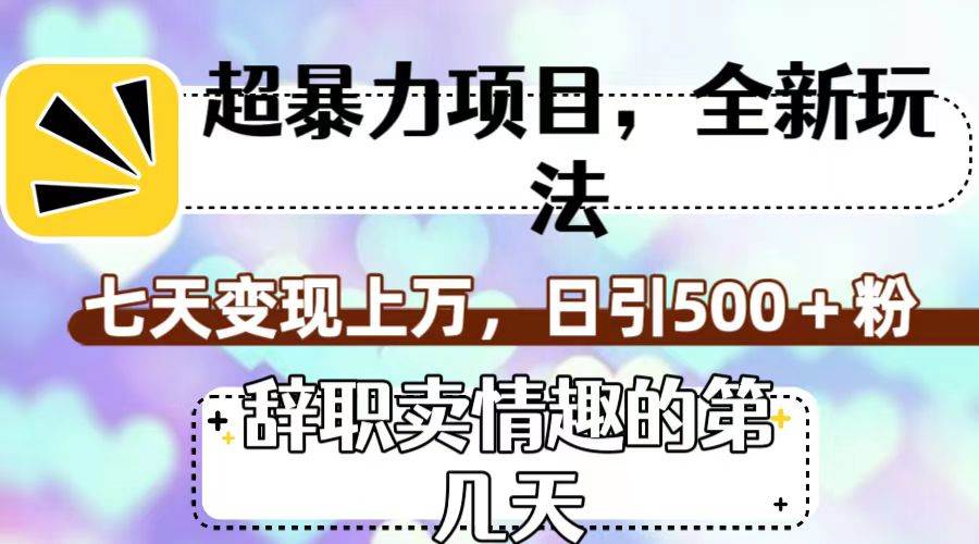超暴利项目，全新玩法（辞职卖情趣的第几天），七天变现上万，日引500+粉-宁率网络知识库