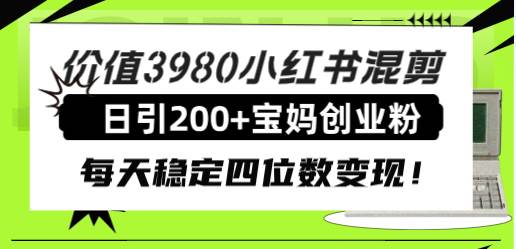 价值3980小红书混剪日引200+宝妈创业粉，每天稳定四位数变现！-宁率网络知识库