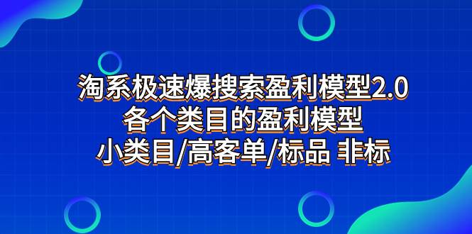 淘系极速爆搜索盈利模型2.0，各个类目的盈利模型，小类目/高客单/标品 非标-宁率网络知识库