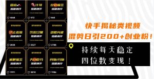 快手揭秘类视频混剪日引200+创业粉!持续每天四位数变现!-宁率网络知识库
