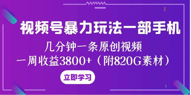 视频号暴力玩法一部手机 几分钟一条原创视频 一周收益3800+（附820G素材）-宁率网络知识库