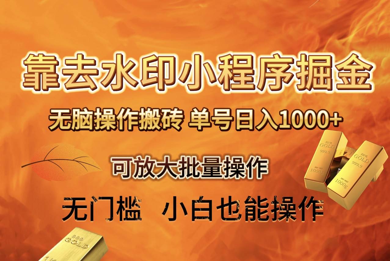 去水印小程序+拼多多 无脑搬砖 ，单号日入1000+ 保姆级教程 可放大批量操作-宁率网络知识库