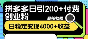 拼多多日引200+付费创业粉,日稳定变现4000+收益最新教程-宁率网络知识库