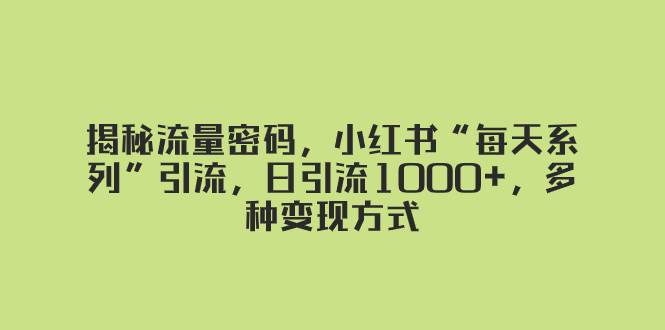 揭秘流量密码，小红书“每天系列”引流，日引流1000+，多种变现方式-宁率网络知识库