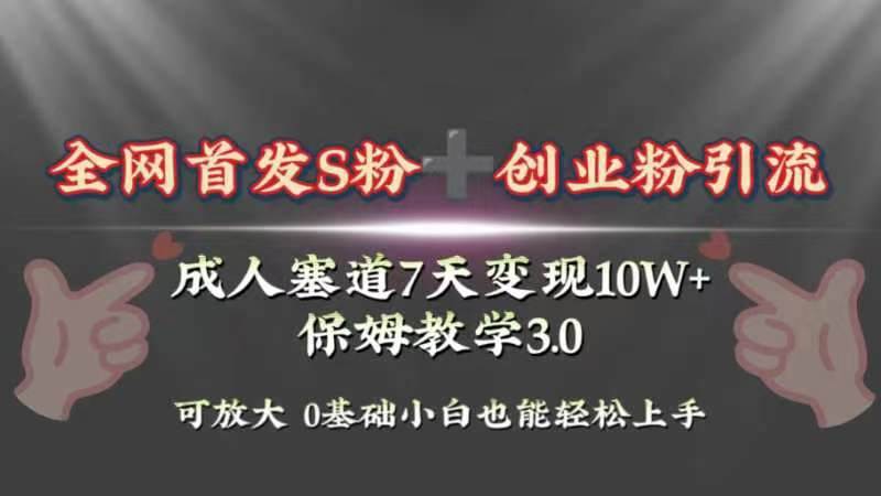 全网首发s粉加创业粉引流变现，成人用品赛道7天变现10w+保姆教学3.0-宁率网络知识库