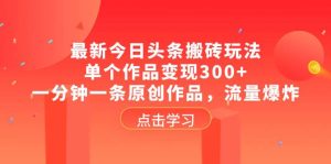 最新今日头条搬砖玩法,单个作品变现300+,一分钟一条原创作品,流量爆炸-宁率网络知识库