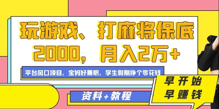 玩游戏、打麻将保底2000，月入2万+，平台风口项目-宁率网络知识库