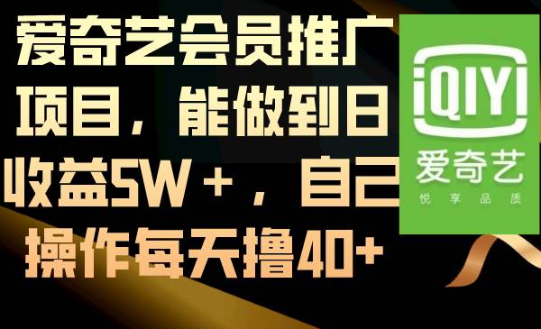 爱奇艺会员推广项目，能做到日收益5W＋，自己操作每天撸40+-宁率网络知识库