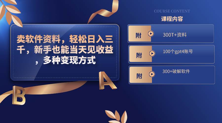 卖软件资料，轻松日入三千，新手也能当天见收益，多种变现方式，（附300T+资料，100个gpt4账号，300+破解软件）-宁率网络知识库
