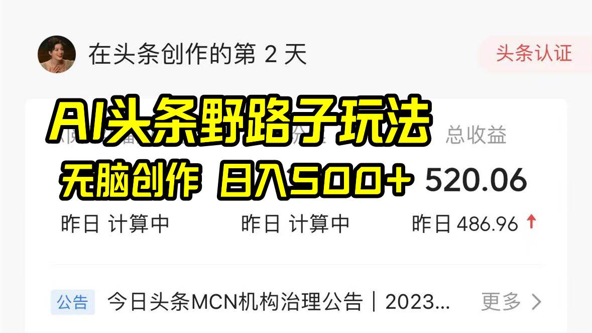 AI头条野路子玩法，无脑创作，日入500+-宁率网络知识库