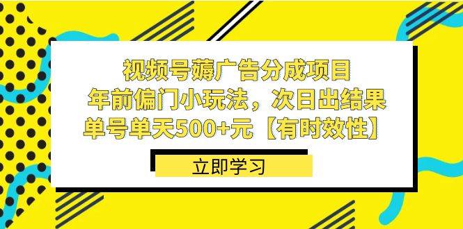 视频号薅广告分成项目，年前偏门小玩法，次日出结果，单号单天500+元【有时效性】-宁率网络知识库