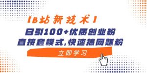 【B站新技术】日引100+优质创业粉,直接套模式,快速搞网赚粉-宁率网络知识库
