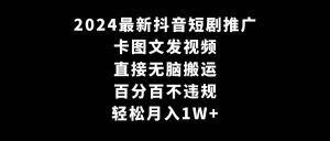 2024最新抖音短剧推广，卡图文发视频 直接无脑搬 百分百不违规 轻松月入1W+-宁率网络知识库