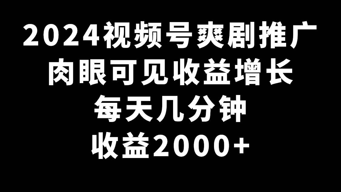 2024视频号爽剧推广，肉眼可见的收益增长，每天几分钟收益2000+-宁率网络知识库