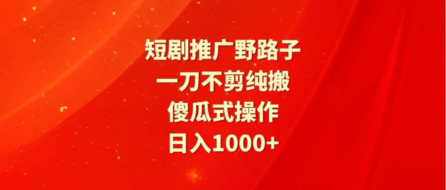 短剧推广野路子，一刀不剪纯搬运，傻瓜式操作，日入1000+-宁率网络知识库