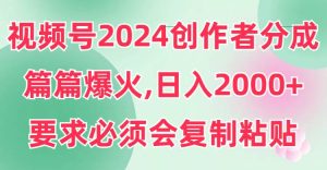视频号2024创作者分成，片片爆火，要求必须会复制粘贴，日入2000+-宁率网络知识库