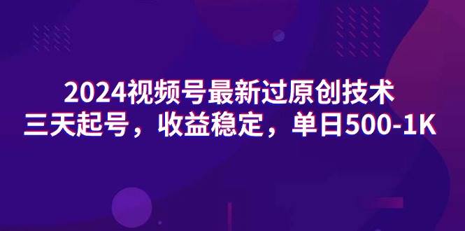 2024视频号最新过原创技术，三天起号，收益稳定，单日500-1K-宁率网络知识库