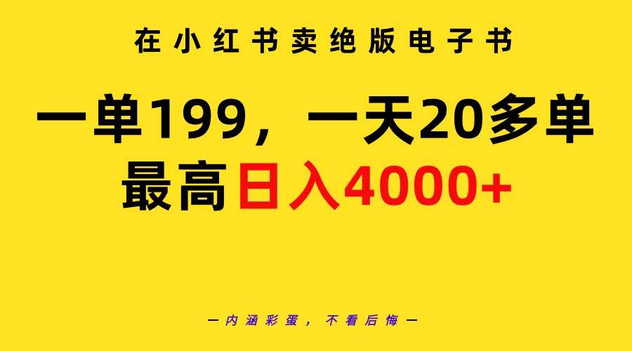 在小红书卖绝版电子书，一单199 一天最多搞20多单，最高日入4000+教程+资料-宁率网络知识库