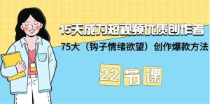 15天成为短视频-优质创作者+75大（钩子-情绪欲望）创作爆款方法-22节课-宁率网络知识库
