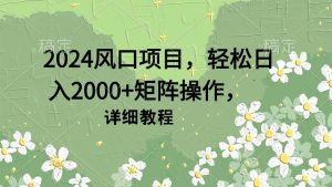 2024风口项目，轻松日入2000+矩阵操作，详细教程-宁率网络知识库
