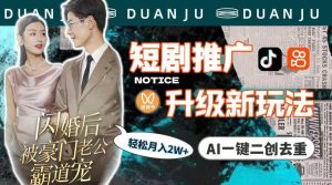 短剧推广升级新玩法,AI一键二创去重,轻松月入2w+(教程+素材)-宁率网络知识库