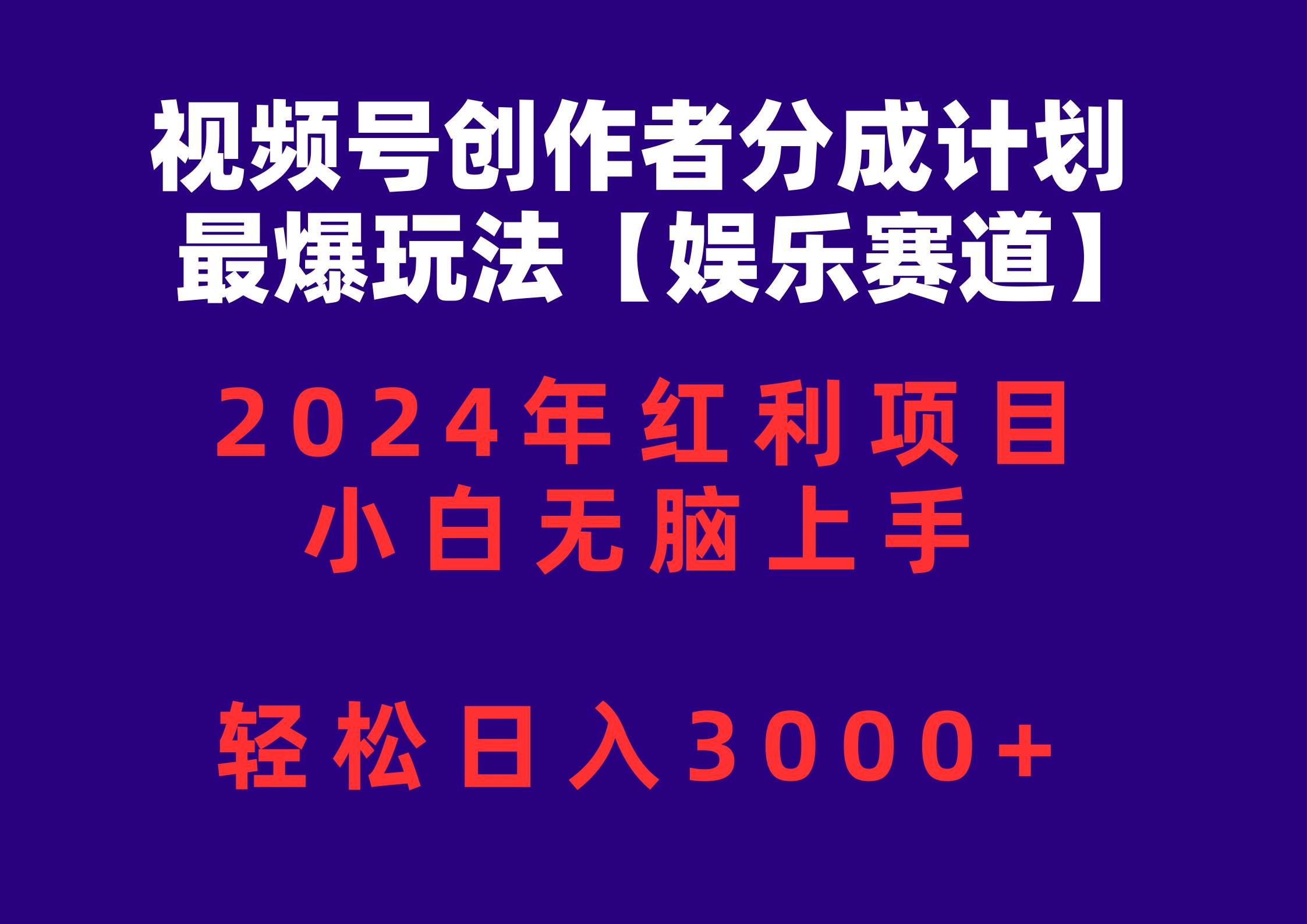 视频号创作者分成2024最爆玩法【娱乐赛道】，小白无脑上手，轻松日入3000+-宁率网络知识库