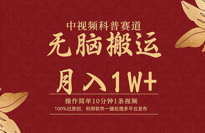 中视频科普赛道，10分钟1条视频，条条爆款，100%过原创，无脑搬运月入1W+-宁率网络知识库