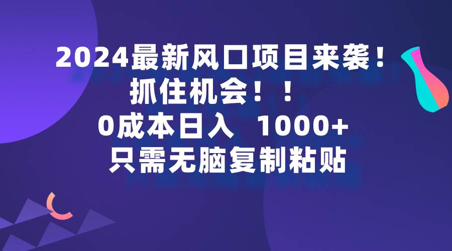 2024最新风口项目来袭，抓住机会，0成本一部手机日入1000+，只需无脑复…-宁率网络知识库