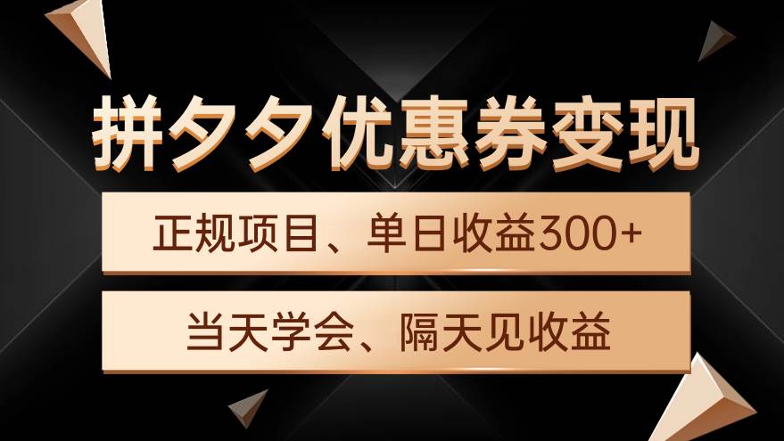 拼夕夕优惠券变现，单日收益300+，手机电脑都可操作-宁率网络知识库