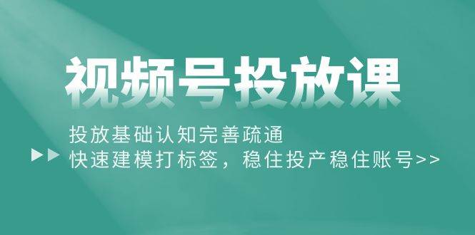 视频号投放课：投放基础认知完善疏通，快速建模打标签，稳住投产稳住账号-宁率网络知识库