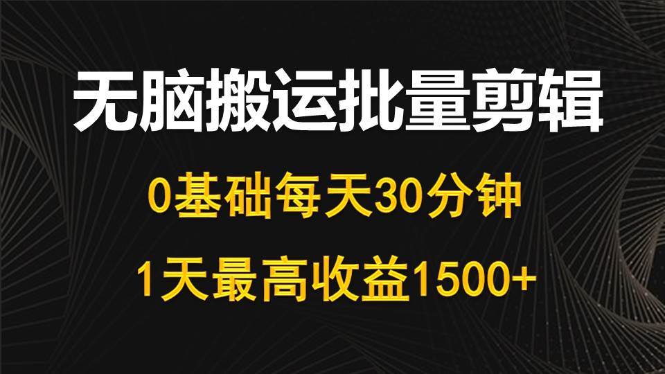 每天30分钟，0基础无脑搬运批量剪辑，1天最高收益1500+-宁率网络知识库