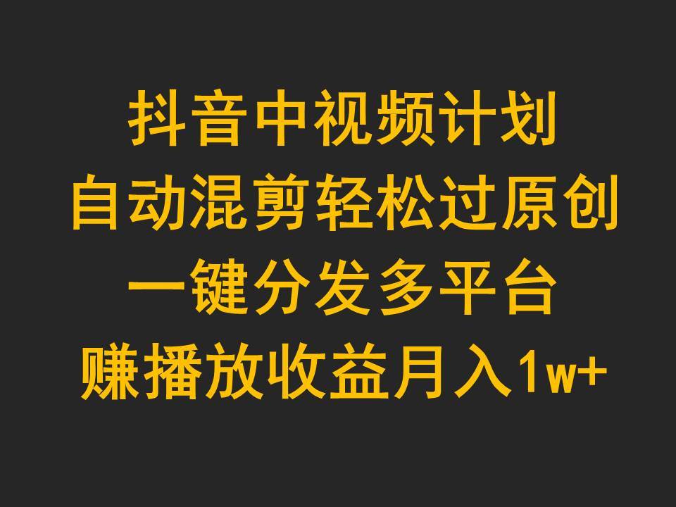 抖音中视频计划，自动混剪轻松过原创，一键分发多平台赚播放收益，月入1w+-宁率网络知识库
