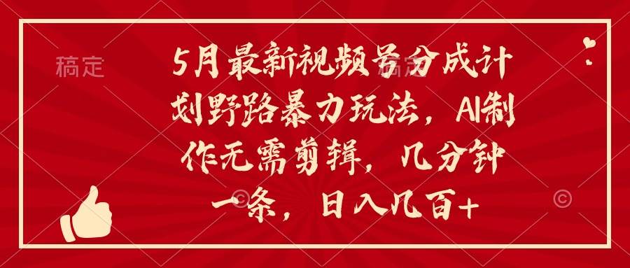 5月最新视频号分成计划野路暴力玩法，ai制作，无需剪辑。几分钟一条，…-宁率网络知识库