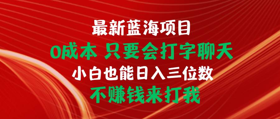 最新蓝海项目 0成本 只要会打字聊天 小白也能日入三位数 不赚钱来打我-宁率网络知识库