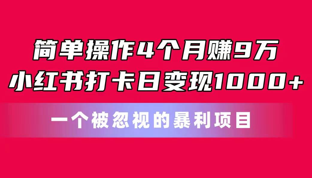 简单操作4个月赚9万！小红书打卡日变现1000+！一个被忽视的暴力项目-宁率网络知识库