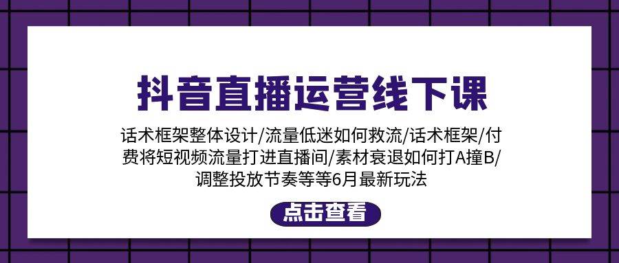 抖音直播运营线下课：话术框架/付费流量直播间/素材A撞B/等6月新玩法-宁率网络知识库